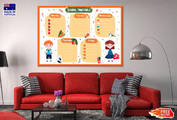 School Timetable for Children Art Print 100% Australian Made Stretched Canvas Ready to Hang - 1666