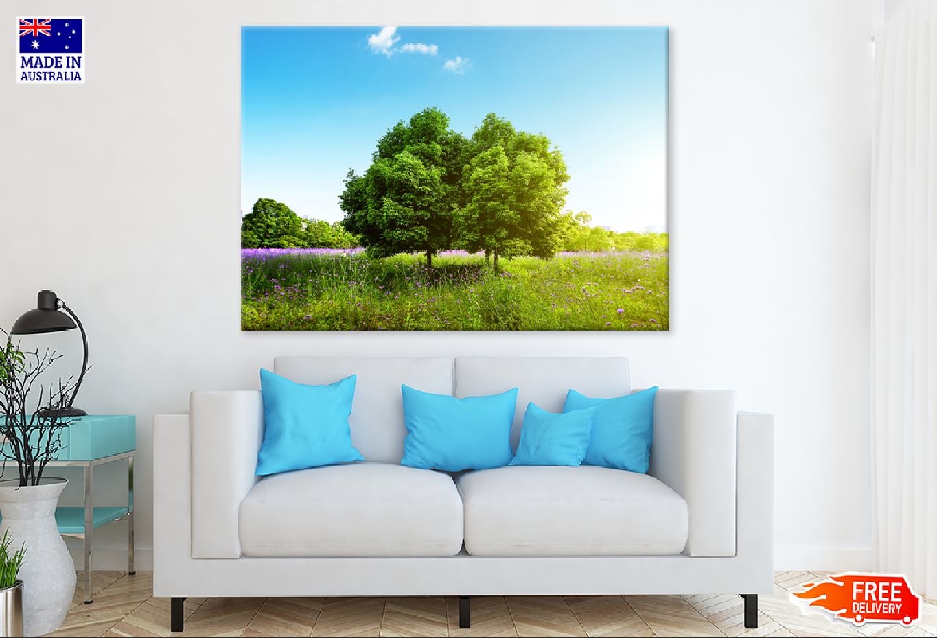 Trees on Grass Field Sky View Print 100% Australian Made Stretched Canvas Ready to Hang - 1687