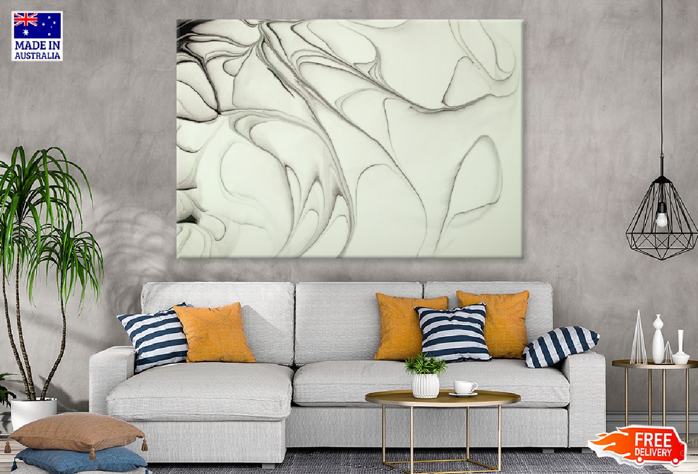 Grey Black Abstract Fluid Design Print 100% Australian Made Stretched Canvas Ready to Hang - 1109