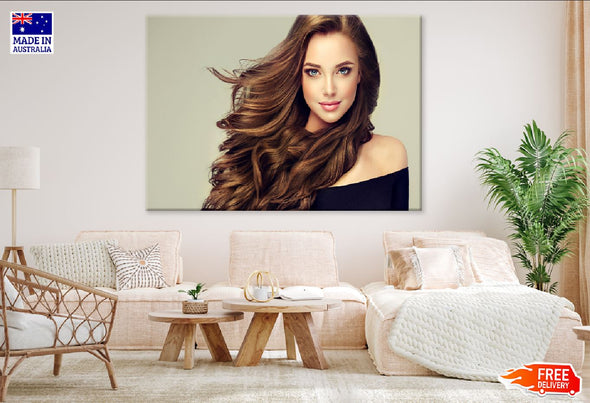 Brown Hair Girl & Blue Eye View Print 100% Australian Made Stretched Canvas Ready to Hang - 1294