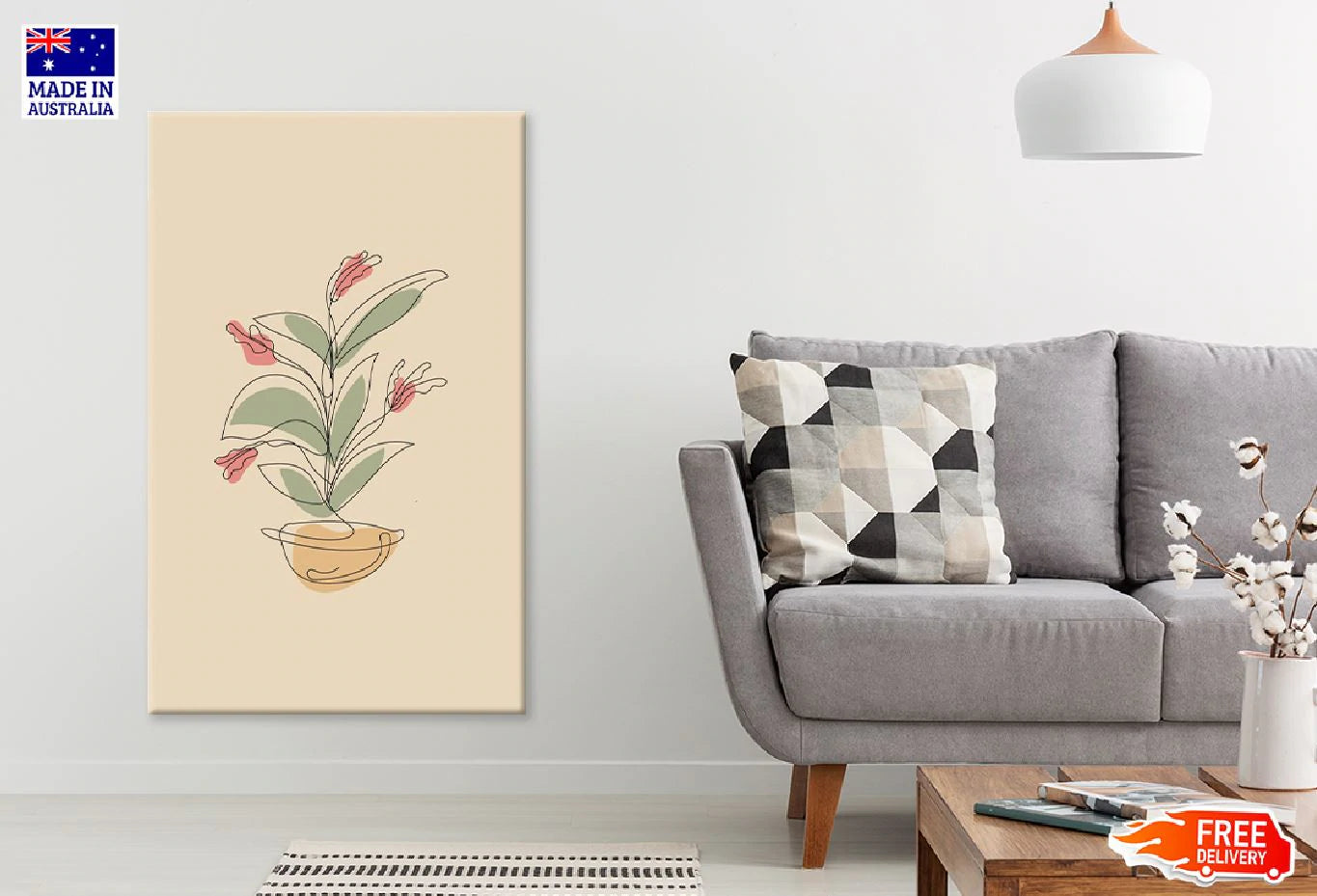 Red Flower Plant Line Art Design Print 100% Australian Made Stretched Canvas Ready to Hang - 1789