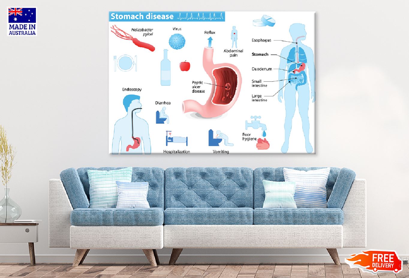 Stomach Disease Vector Illustration Print 100% Australian Made Stretched Canvas Ready to Hang - 2392