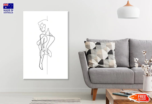 Girl Abstract B&W Line Art Print 100% Australian Made Stretched Canvas Ready to Hang - 1862