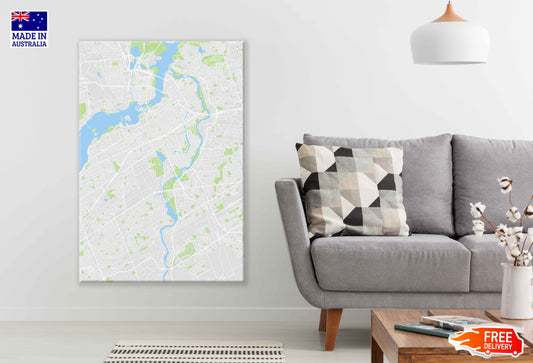 Ottawa City, Color Detailed Map Print 100% Australian Made Stretched Canvas Ready to Hang - 2362