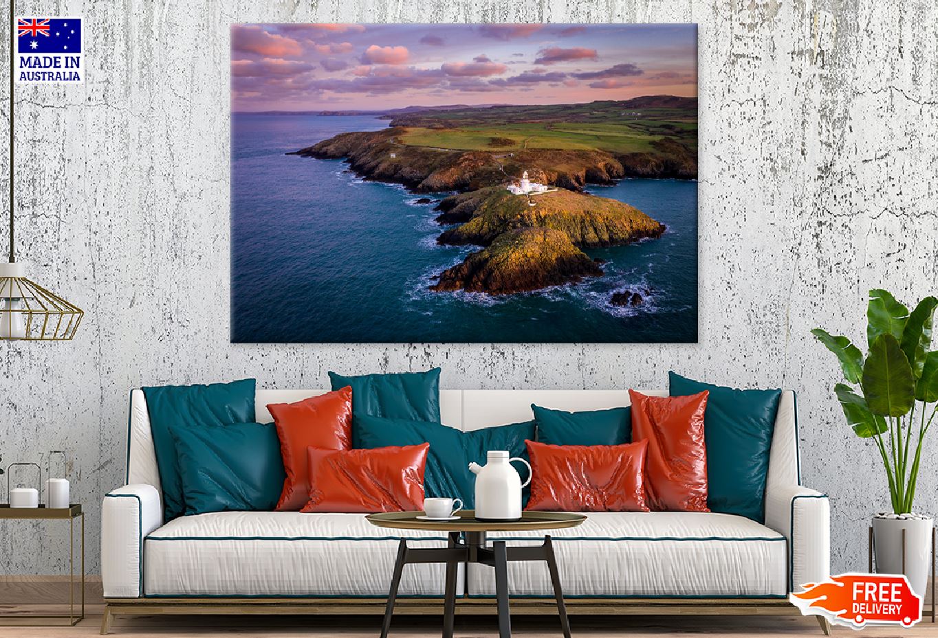 Strumble Head Lighthouse View Print 100% Australian Made Stretched Canvas Ready to Hang - 1430