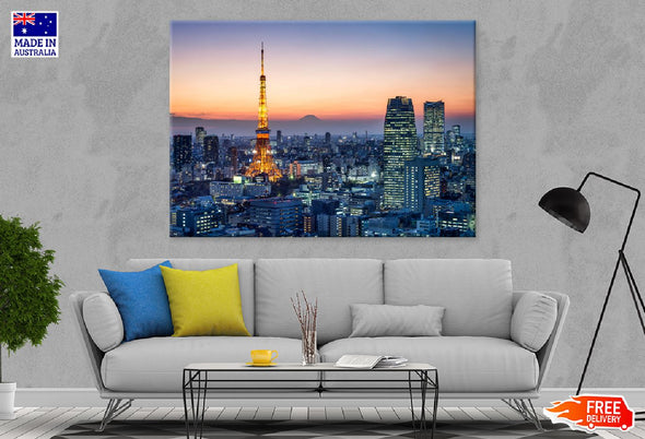 Tokyo Skyline at Night View Japan Print 100% Australian Made Stretched Canvas Ready to Hang - 1531