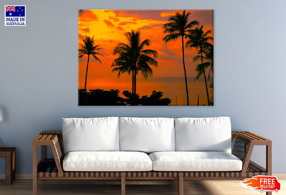 Palm Trees Near Sea Sunset View Print 100% Australian Made Stretched Canvas Ready to Hang - 1760