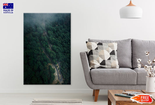 Road Forest & Dense Trees Aerial Print 100% Australian Made Stretched Canvas Ready to Hang - 1083