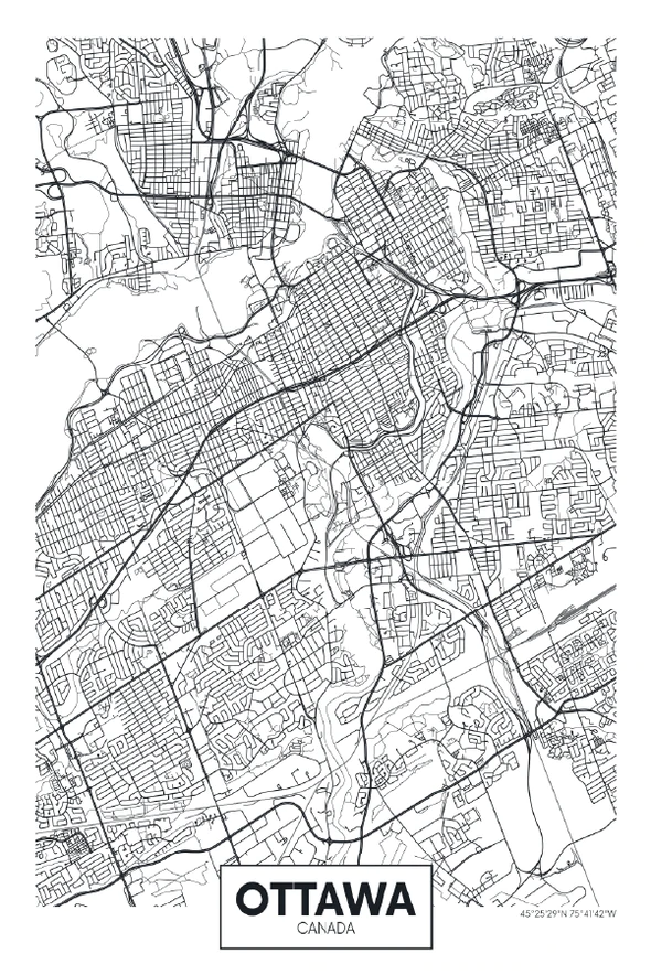 Ottawa City in Canada Detailed Map Print 100% Australian Made Stretched Canvas Ready to Hang - 2363