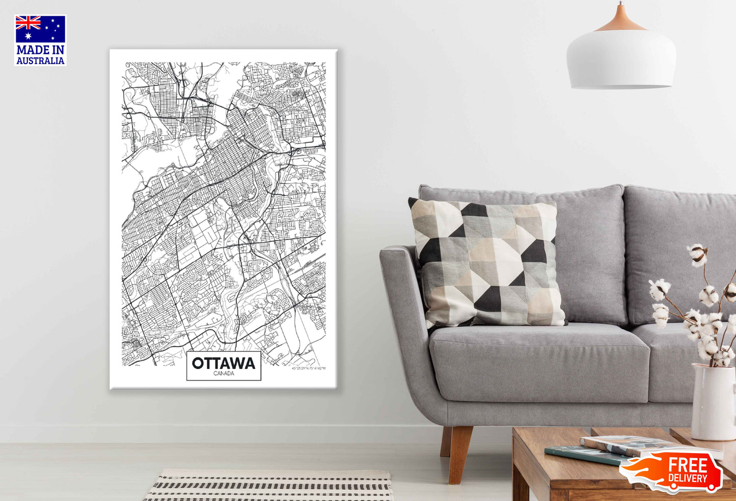 Ottawa City in Canada Detailed Map Print 100% Australian Made Stretched Canvas Ready to Hang - 2363