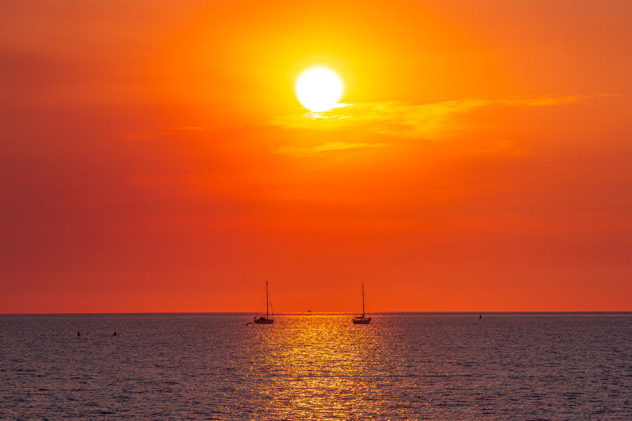 Boats on Sea Sunset Photograph Print 100% Australian Made Stretched Canvas Ready to Hang - 1431