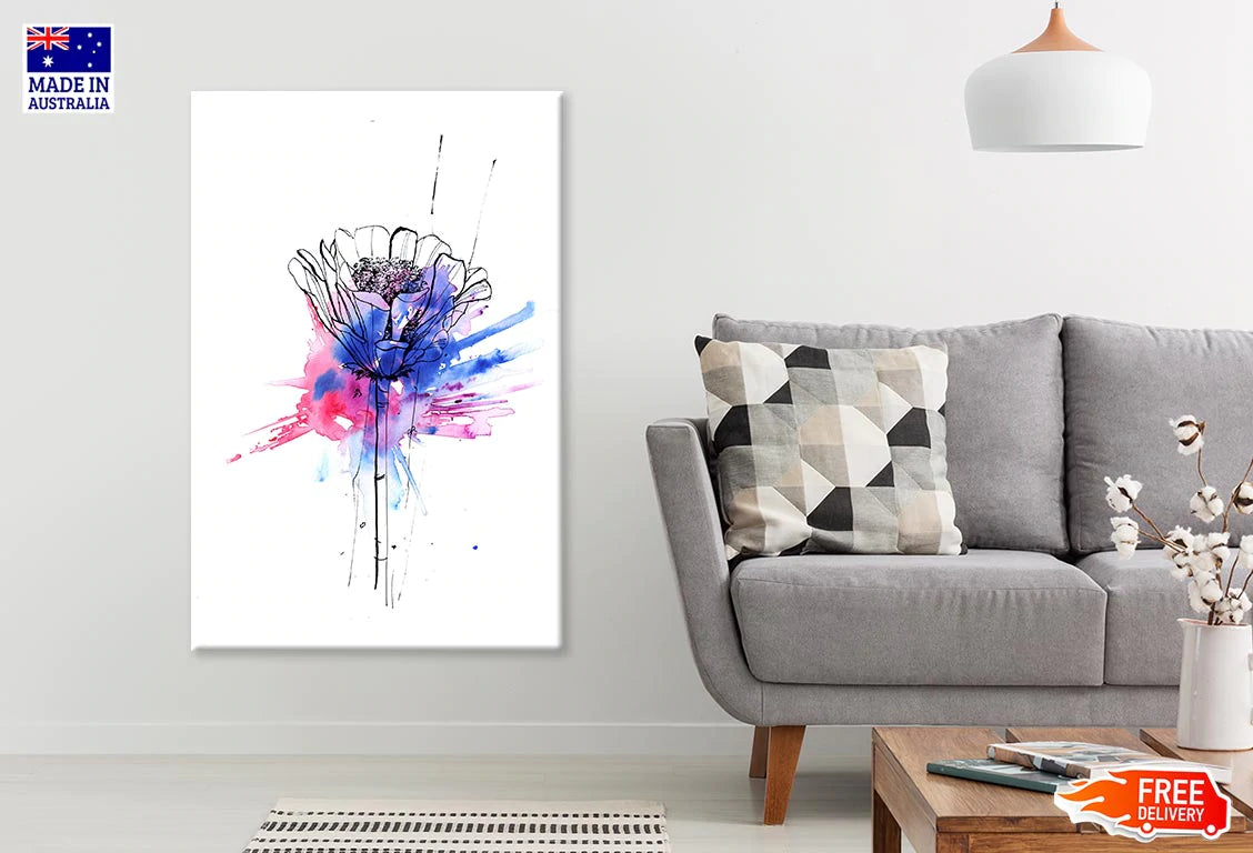 B&W Flower & Pink Blue Abstract Painting Print 100% Australian Made Stretched Canvas Ready to Hang - 1864