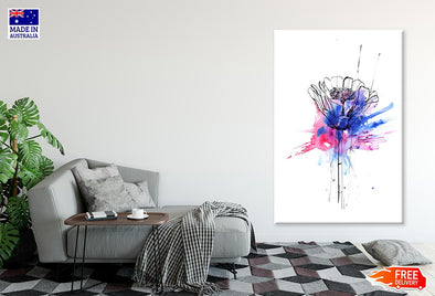 B&W Flower & Pink Blue Abstract Painting Print 100% Australian Made Stretched Canvas Ready to Hang - 1864