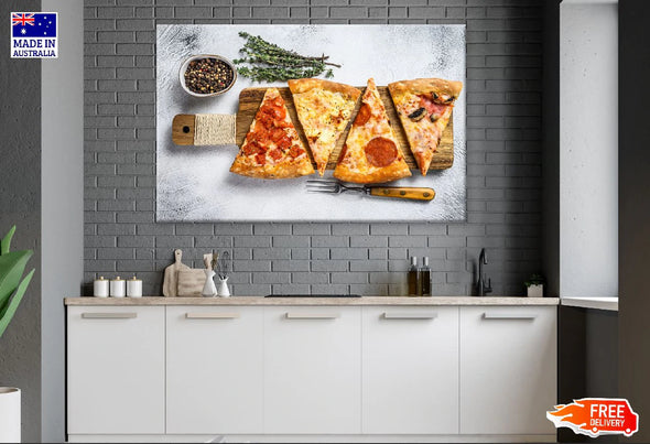 Classic Italian Pizza on a Wooden Cutting Board Print 100% Australian Made Stretched Canvas Ready to Hang - 2065