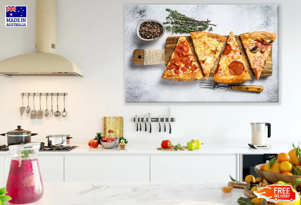 Classic Italian Pizza on a Wooden Cutting Board Print 100% Australian Made Stretched Canvas Ready to Hang - 2065