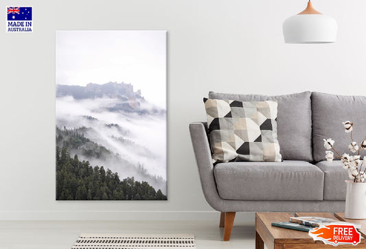 Fir Trees Mountains & Cloudy Sky Print 100% Australian Made Stretched Canvas Ready to Hang - 1085