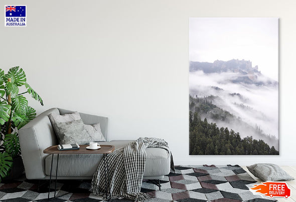 Fir Trees Mountains & Cloudy Sky Print 100% Australian Made Stretched Canvas Ready to Hang - 1085