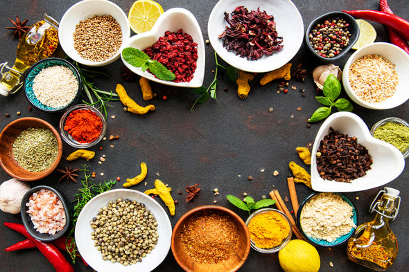 Various Spices in a Bowls Top View Photograph Print 100% Australian Made Stretched Canvas Ready to Hang - 2066