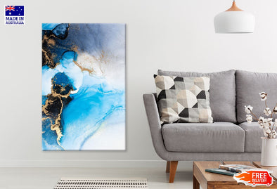 Blue Black & Gold Splash Abstract Design Print 100% Australian Made Stretched Canvas Ready to Hang - 1185