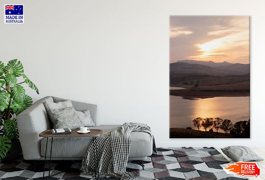 Landscape & Lake Sunrise Aerial Print 100% Australian Made Stretched Canvas Ready to Hang - 1086