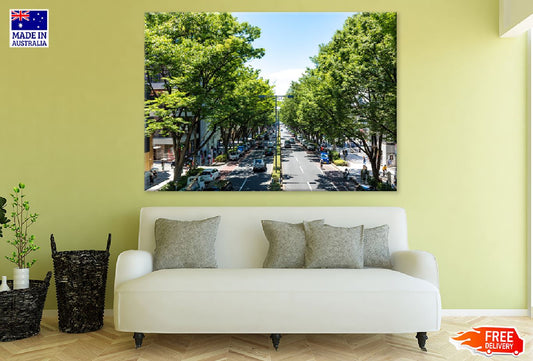 Japan Street Covered with Trees Print 100% Australian Made Stretched Canvas Ready to Hang - 1764