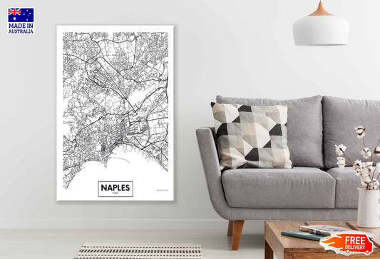 Naples City in Italy Detailed Map Print 100% Australian Made Stretched Canvas Ready to Hang - 2366