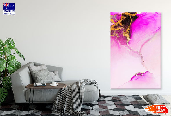 Pink Black & Gold Splash Abstract Design Print 100% Australian Made Stretched Canvas Ready to Hang - 1186