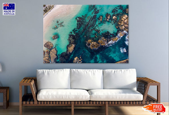 Rocks on Sea Aerial View Photograph Print 100% Australian Made Stretched Canvas Ready to Hang - 1434