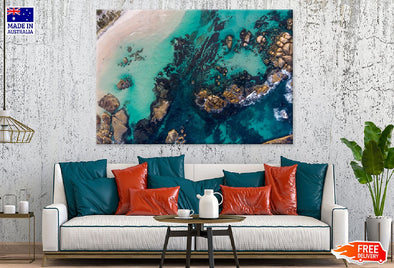 Rocks on Sea Aerial View Photograph Print 100% Australian Made Stretched Canvas Ready to Hang - 1434