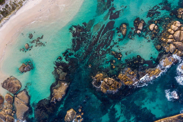 Rocks on Sea Aerial View Photograph Print 100% Australian Made Stretched Canvas Ready to Hang - 1434