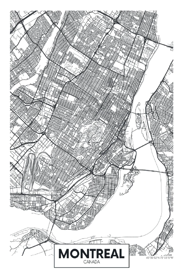 Montreal City In Canada Detailed Map Print 100% Australian Made Stretched Canvas Ready to Hang - 2367