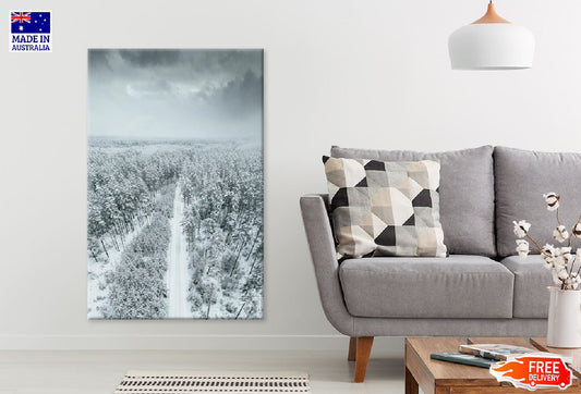 Snow Covered Forest Road Aerial Print 100% Australian Made Stretched Canvas Ready to Hang - 1087