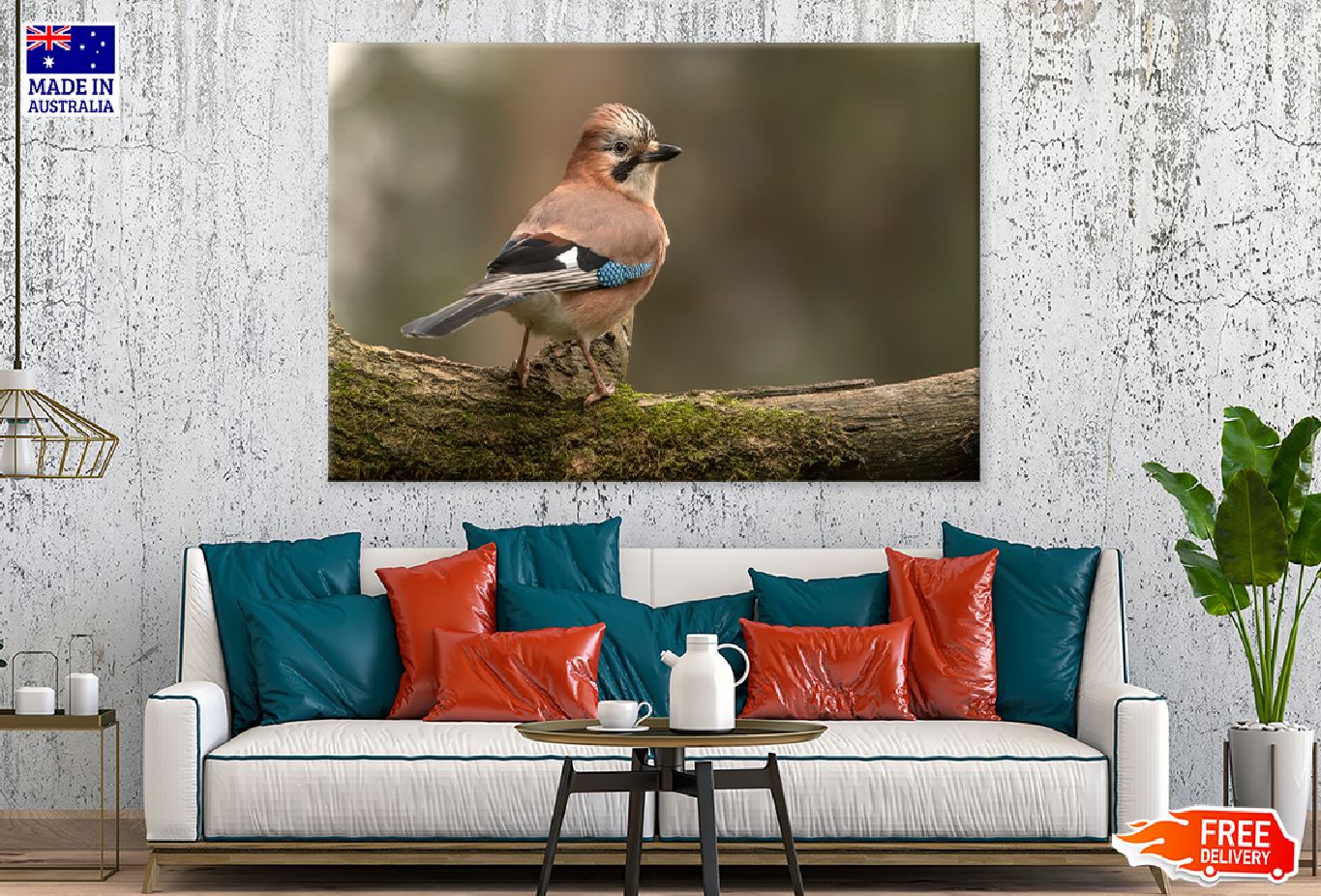 Eurasian Jay Bird Closeup View Print 100% Australian Made Stretched Canvas Ready to Hang - 1287