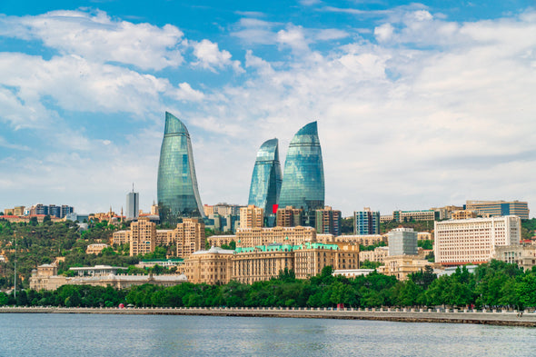 View of the Flame Towers in Baku Print 100% Australian Made Stretched Canvas Ready to Hang - 1536