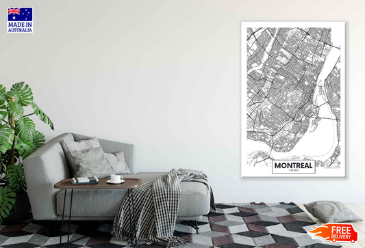 Montreal City In Canada Detailed Map Print 100% Australian Made Stretched Canvas Ready to Hang - 2367