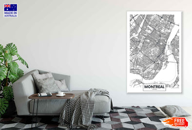 Montreal City In Canada Detailed Map Print 100% Australian Made Stretched Canvas Ready to Hang - 2367