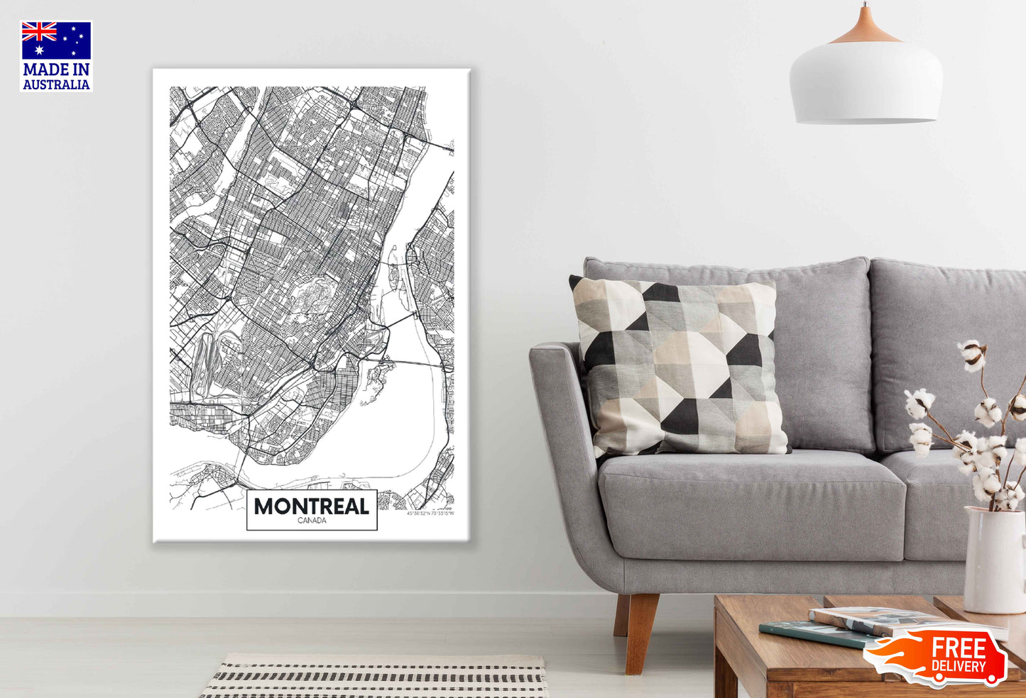 Montreal City In Canada Detailed Map Print 100% Australian Made Stretched Canvas Ready to Hang - 2367