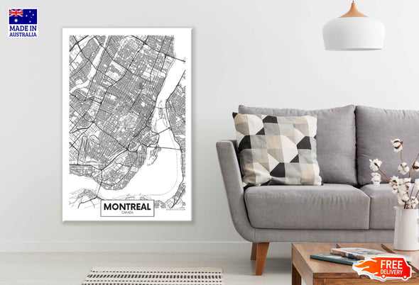 Montreal City In Canada Detailed Map Print 100% Australian Made Stretched Canvas Ready to Hang - 2367