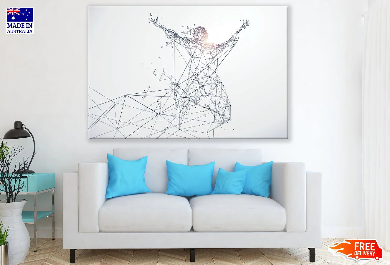 Running Man Network Connection Digital Line Art Design Print 100% Australian Made Stretched Canvas Ready to Hang - 1868