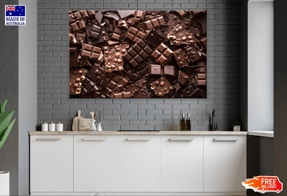 Assorted Chocolate Bar and Chunks Closeup Photograph Print 100% Australian Made Stretched Canvas Ready to Hang - 2069