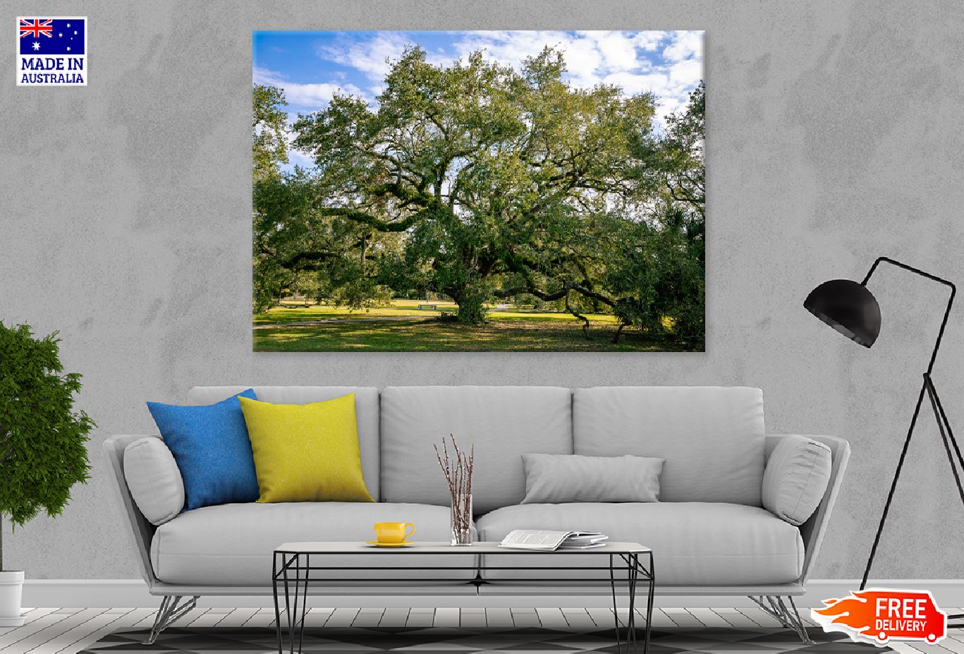 Holm Oak Tree Under Blue Sky View Print 100% Australian Made Stretched Canvas Ready to Hang - 1766