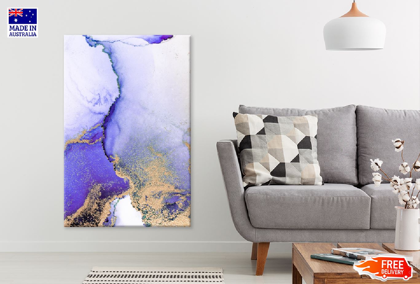 Purple & Gold Splash Abstract Art Design Print 100% Australian Made Stretched Canvas Ready to Hang - 1188