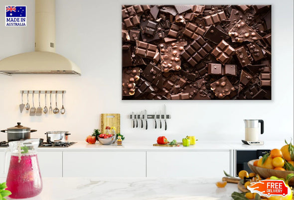 Assorted Chocolate Bar and Chunks Closeup Photograph Print 100% Australian Made Stretched Canvas Ready to Hang - 2069