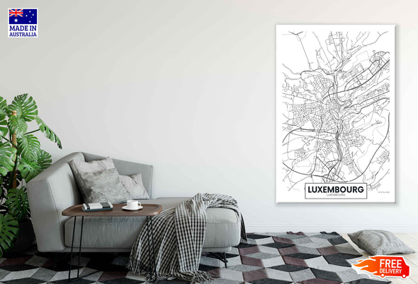 Luxembourg City Travel Detailed Map Print 100% Australian Made Stretched Canvas Ready to Hang - 2368