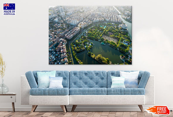 Old Town Shantou City Aerial View Print 100% Australian Made Stretched Canvas Ready to Hang - 1537