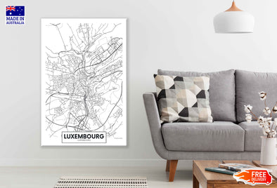 Luxembourg City Travel Detailed Map Print 100% Australian Made Stretched Canvas Ready to Hang - 2368