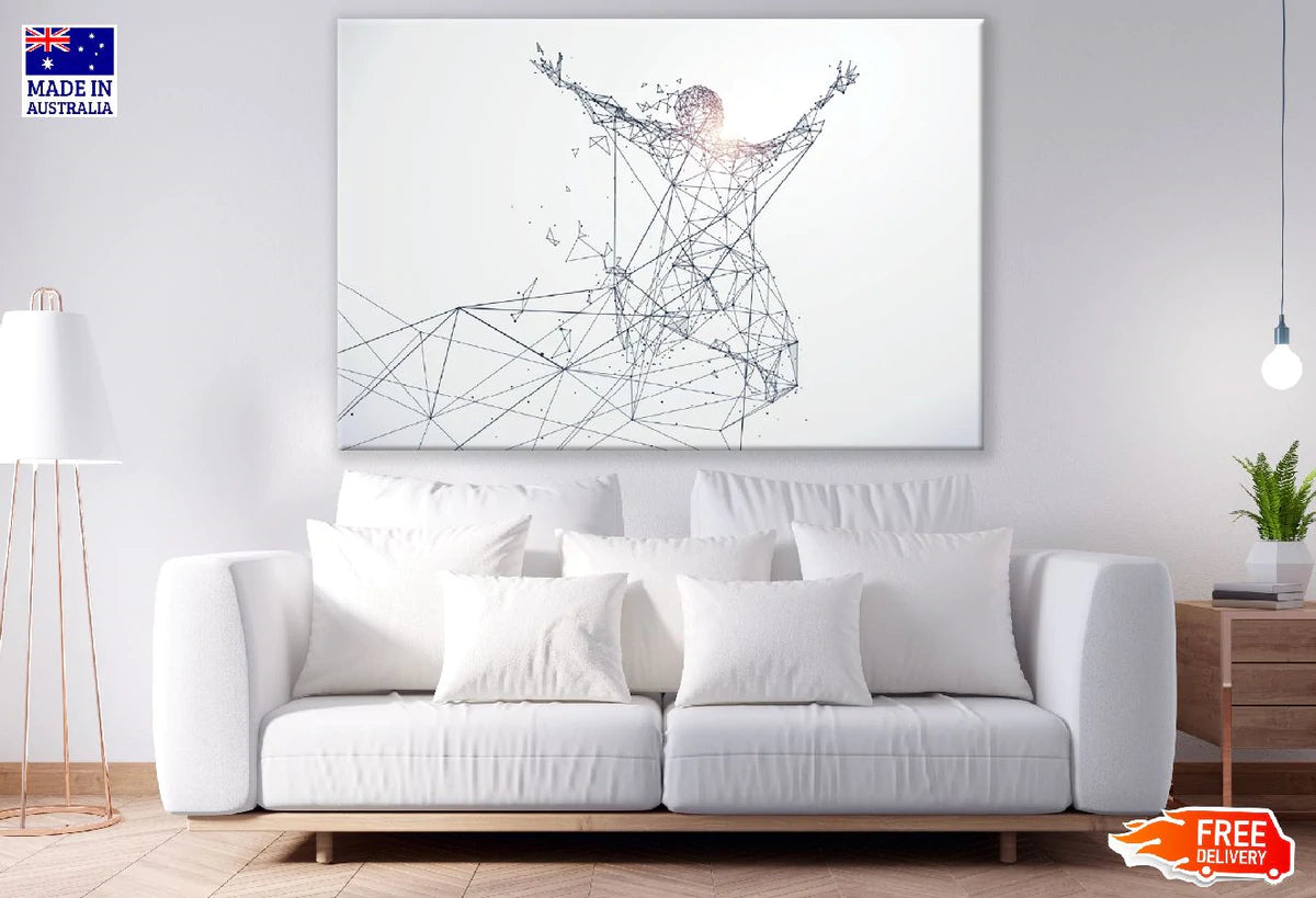 Running Man Network Connection Digital Line Art Design Print 100% Australian Made Stretched Canvas Ready to Hang - 1868