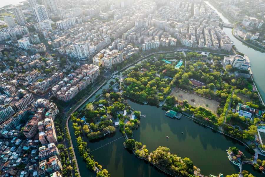 Old Town Shantou City Aerial View Print 100% Australian Made Stretched Canvas Ready to Hang - 1537