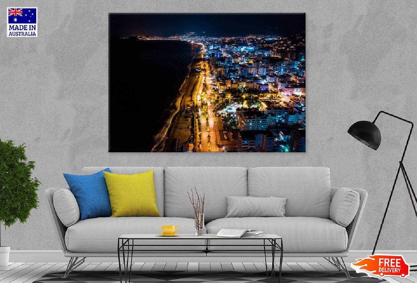 Aerial View of Turkey City Night Print 100% Australian Made Stretched Canvas Ready to Hang - 1538