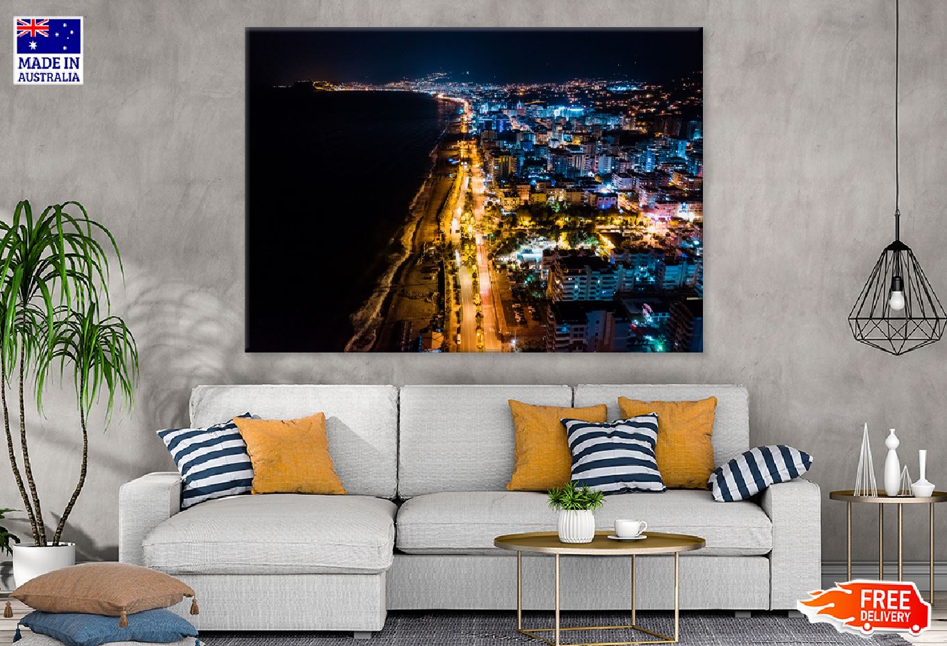 Aerial View of Turkey City Night Print 100% Australian Made Stretched Canvas Ready to Hang - 1538